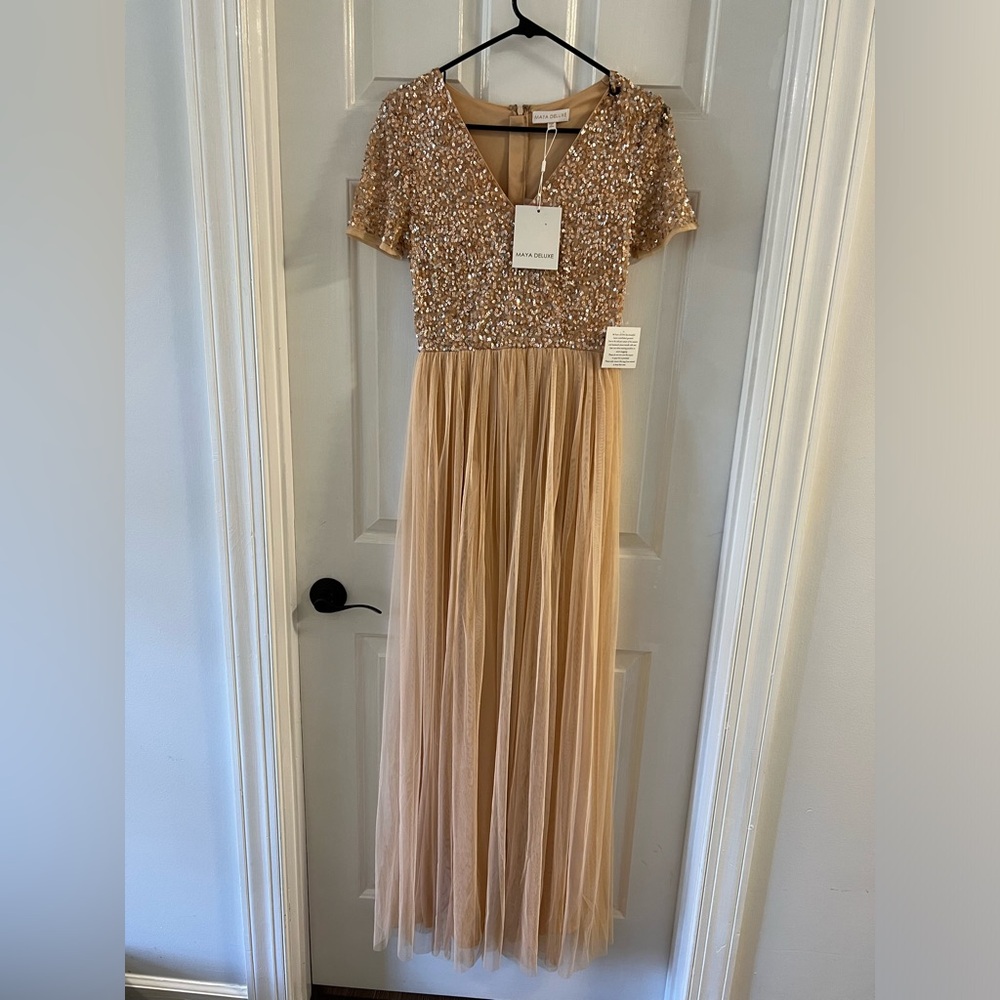 ASOS Maya Deluxe Peach Sequin Hand Embellished Dress - US size 4